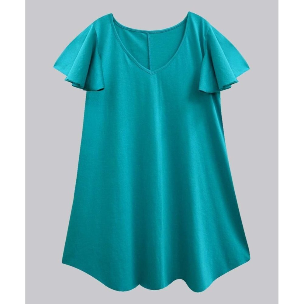 A.T.U.N. All Things Uber Nice Womens Teal Flutter-Sleeve VNeck Tunic Top Size XL